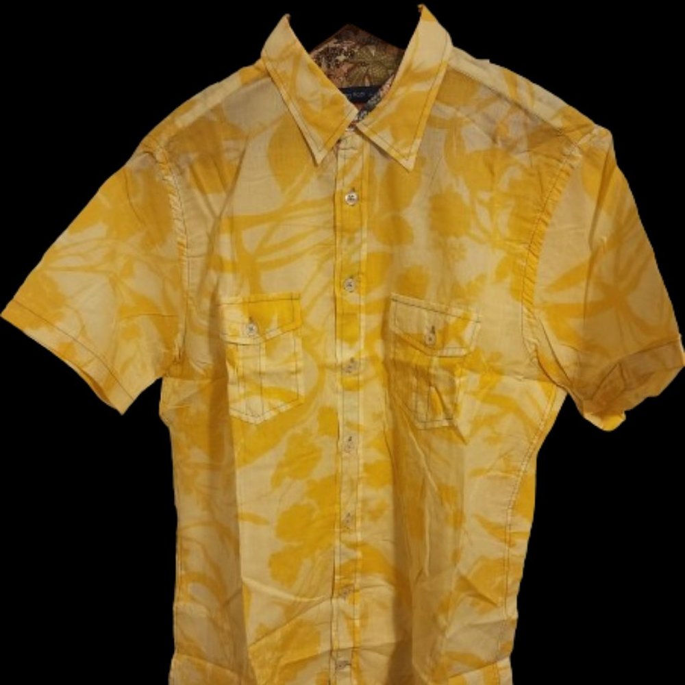 Georg Roth Los Angeles Yellow Floral Short-Sleeve Button-Up Shirt (Size M)